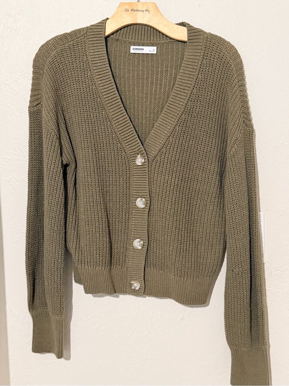 Sonoma Olive Green V-Neck Button Front Cardigan